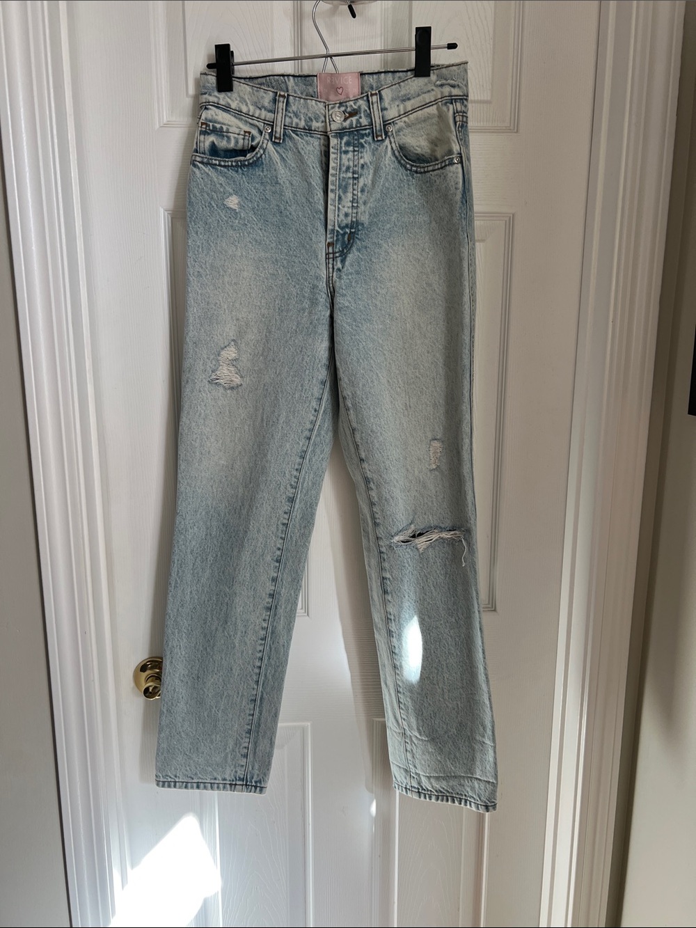 REVICE Light Blue Straight Leg Distressed Jeans